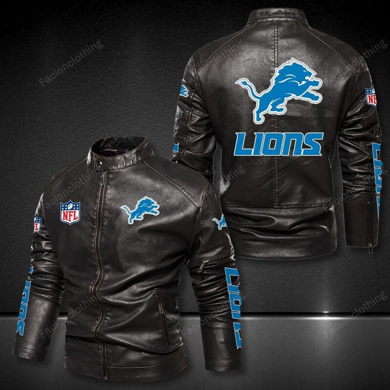 Sportswearmerch Detroit Lions NFL Personalized Leather Bomber For Fan