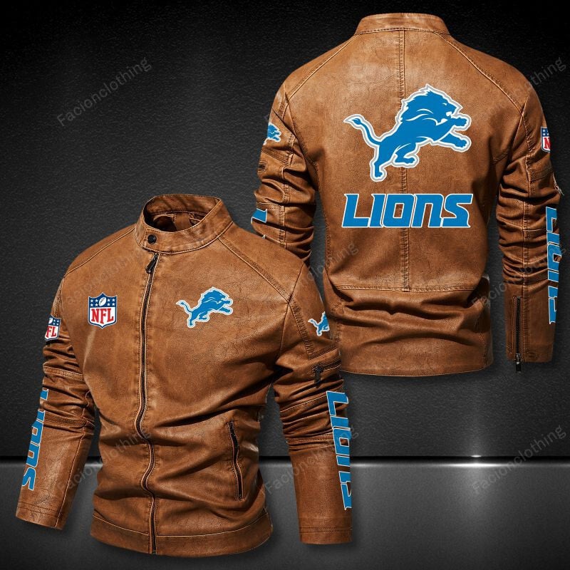 Sportswearmerch Detroit Lions NFL Personalized Leather Bomber For Fan