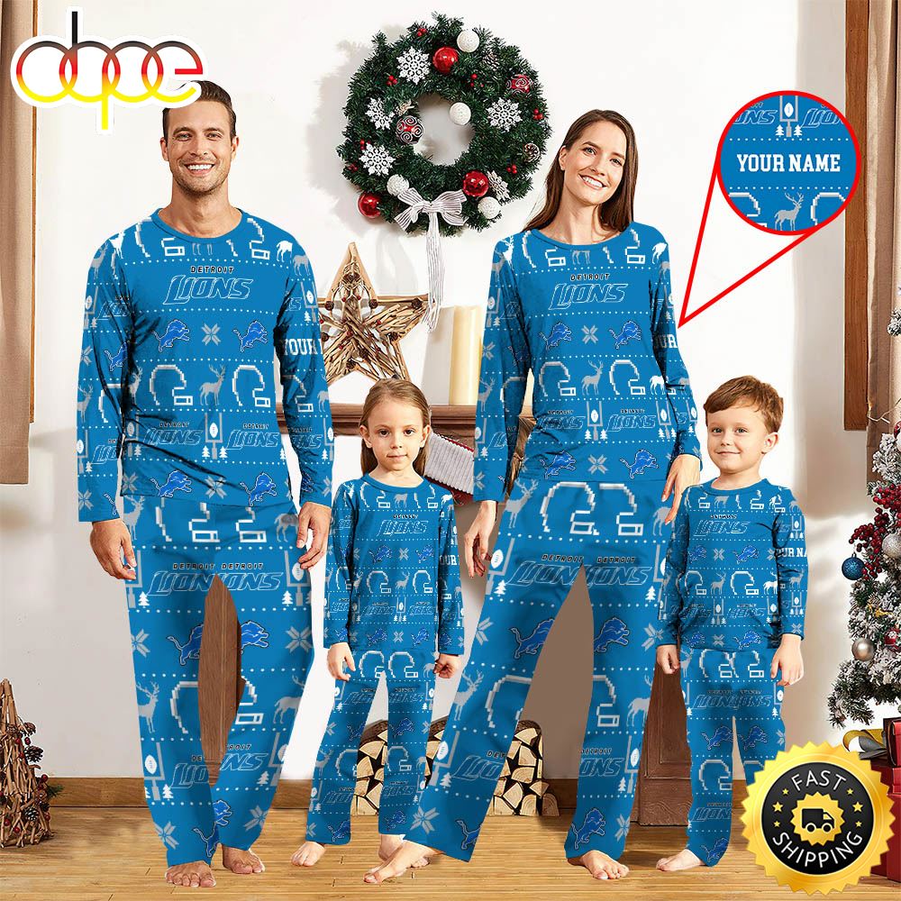 Sportswearmerch Detroit Lions NFL Personalized Pajamas Family For Fan