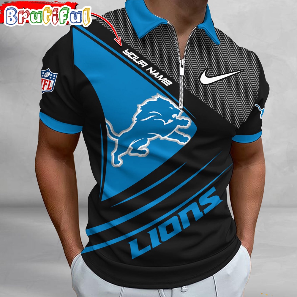 Sportswearmerch Detroit Lions NFL Personalized Zip Polo Shirt For Fan