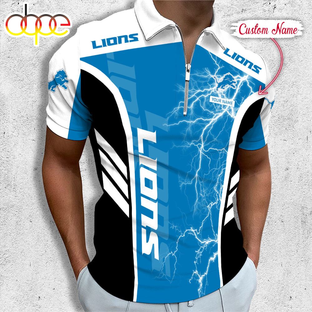 Sportswearmerch Detroit Lions NFL Personalized Zip Polo Shirt For Fan