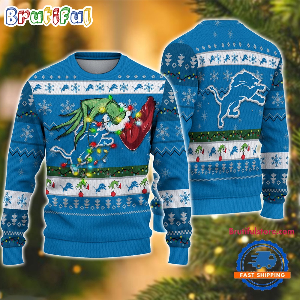Sportswearmerch Detroit Lions NFL Special Grinch's Hand Football Christmas Sweater For Fan