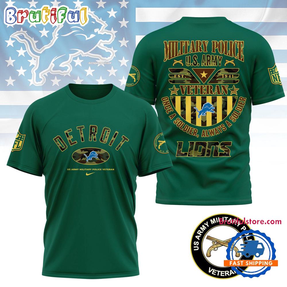 Sportswearmerch Detroit Lions NFL US Army Military Police Veteran T-Shirt For Fan