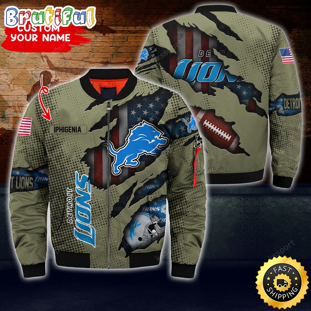 Sportswearmerch Detroit Lions NFL x Iconic Bomber Look Personalized Bomber Jacket For Fan
