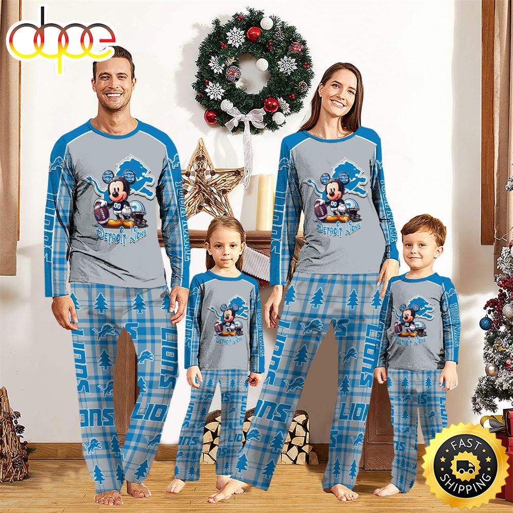 Sportswearmerch Detroit Lions NFL x Mickey Mouse Personalized Pajamas Family For Fan