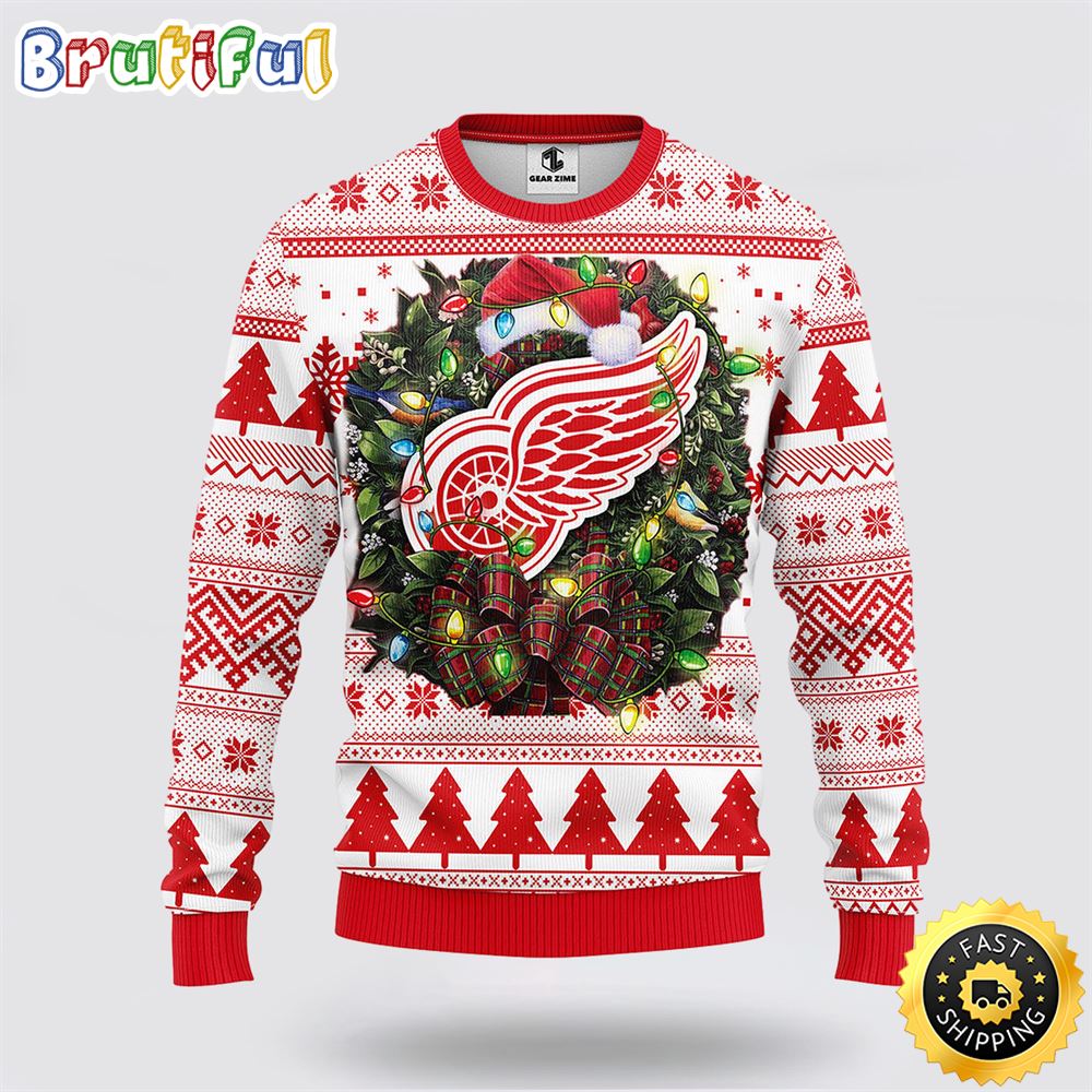 Sportswearmerch Detroit Red Wings NHL Christmas Wreath Ugly Sweater For Fan