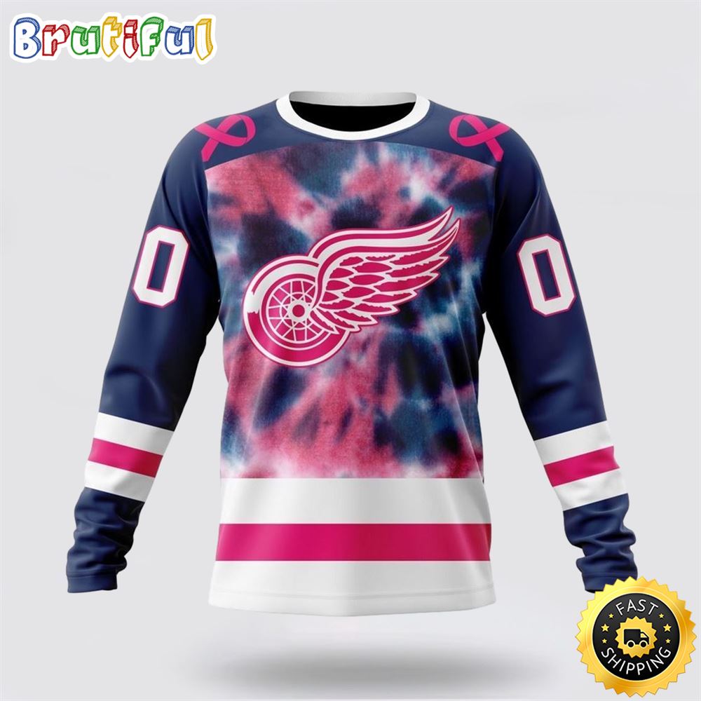Sportswearmerch Detroit Red Wings NHL Crewneck Pink October Fight Breast Cancer Personalized Sweater For Fan