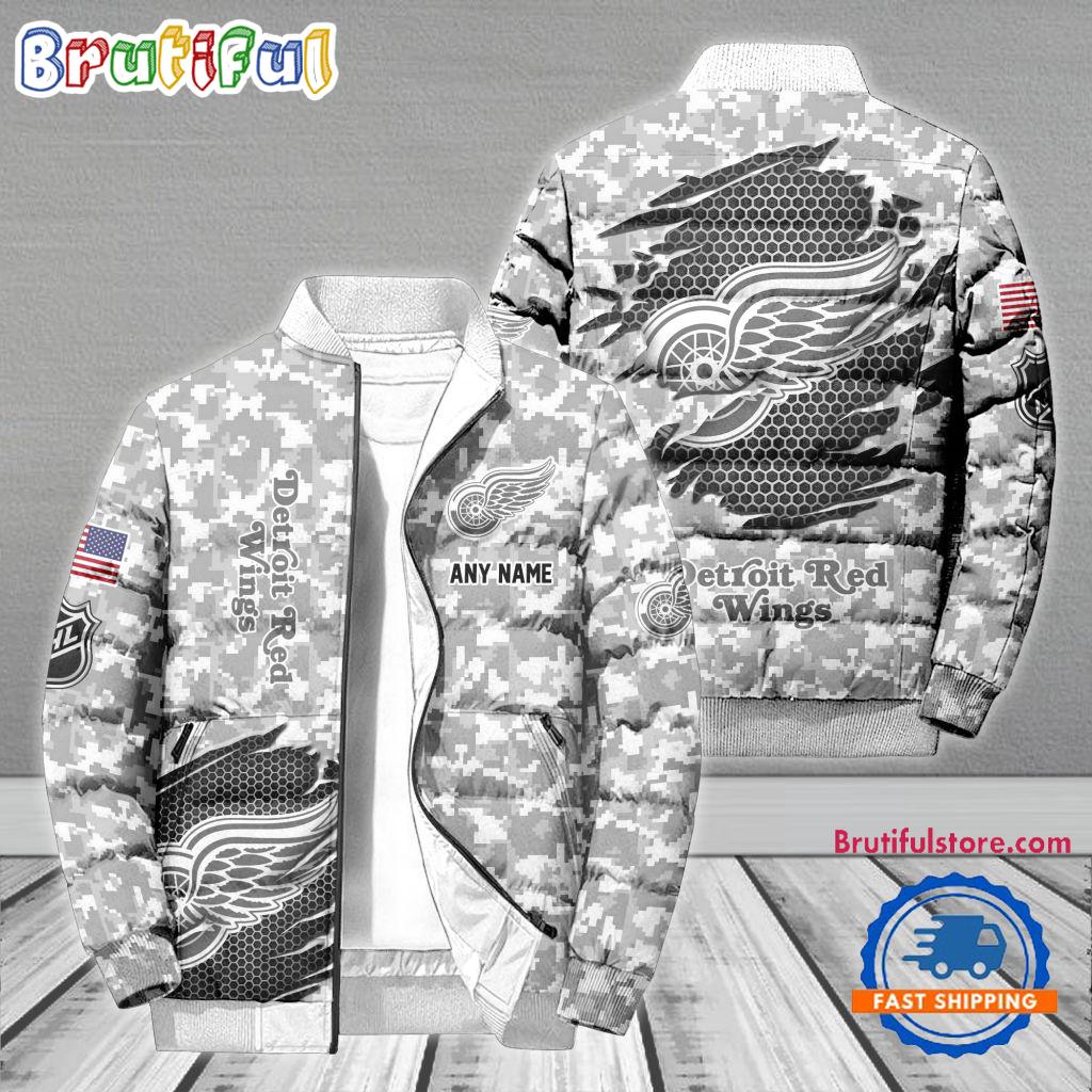 Sportswearmerch Detroit Red Wings NHL Special Camo Honor Veterans Puffer Jacket For Fan