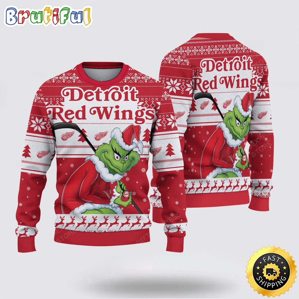 Sportswearmerch Detroit Red Wings NHL Sweater Grinch Personalized Christmas Sweater For Fan