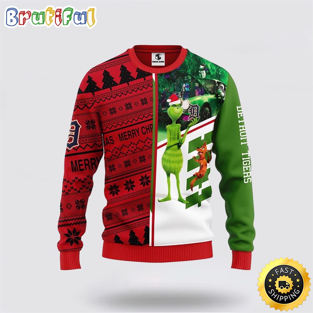 Sportswearmerch Detroit Tigers MLB And Grinch And Scooby-Doo Christmas Sweater For Fan