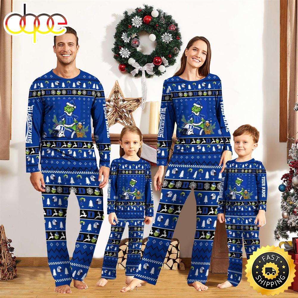 Sportswearmerch Duke Blue Devils NCAA Grinch Christmas Personalized Pajamas For Fan