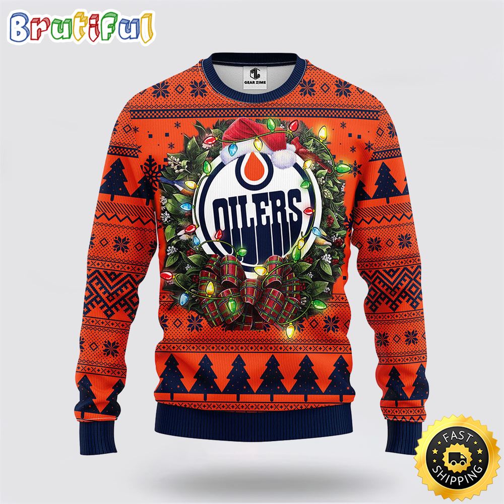 Sportswearmerch Edmonton Oilers NHL Christmas Wreath Ugly Sweater For Fan