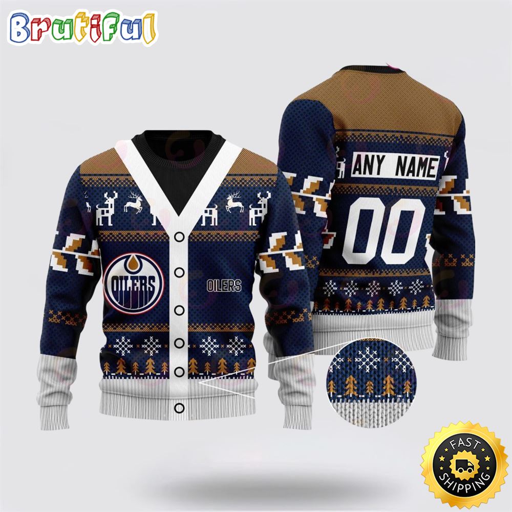 Sportswearmerch Edmonton Oilers NHL Elk Pattern Personalized Christmas Sweater For Fan