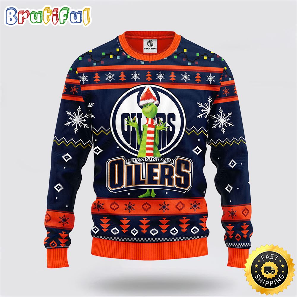Sportswearmerch Edmonton Oilers NHL Funny Grinch Ugly Christmas Sweater For Fan