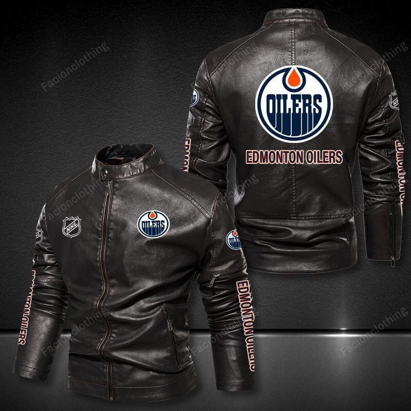 Sportswearmerch Edmonton Oilers NHL Personalized Leather Bomber For Fan