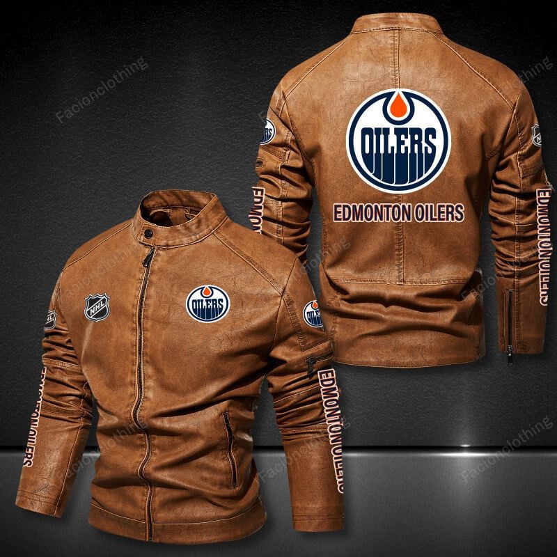 Sportswearmerch Edmonton Oilers NHL Personalized Leather Bomber For Fan