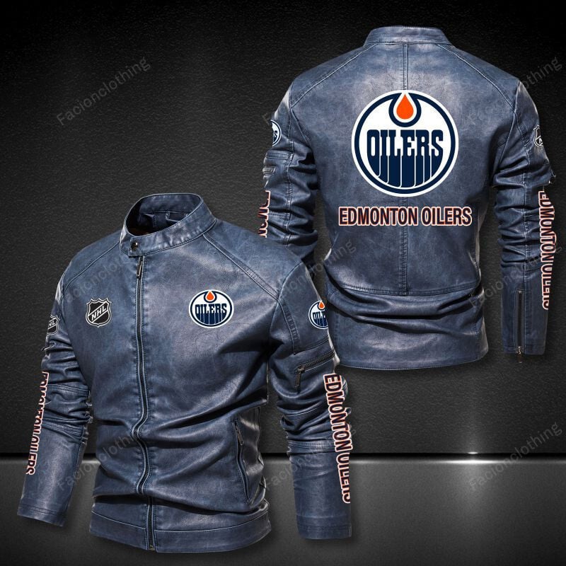 Sportswearmerch Edmonton Oilers NHL Personalized Leather Bomber For Fan