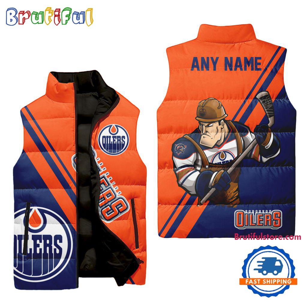 Sportswearmerch Edmonton Oilers NHL Sleeveless Puffer Jacket For Fan