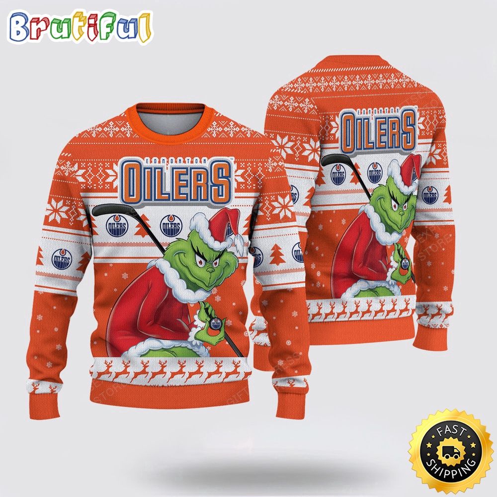 Sportswearmerch Edmonton Oilers NHL Sweater Grinch Personalized Christmas Sweater For Fan