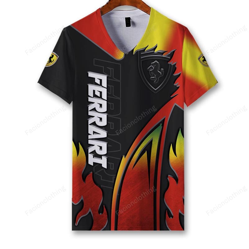 Sportswearmerch Ferrari Personalized V-neck Women T-shirt For Fan