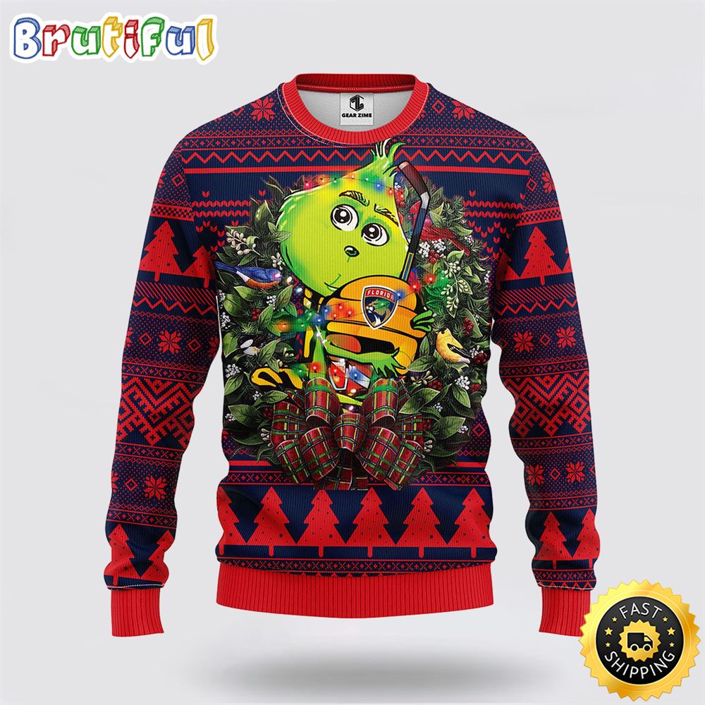 Sportswearmerch Florida Panthers NHL Grinch Hug Ugly Christmas Sweater For Fan
