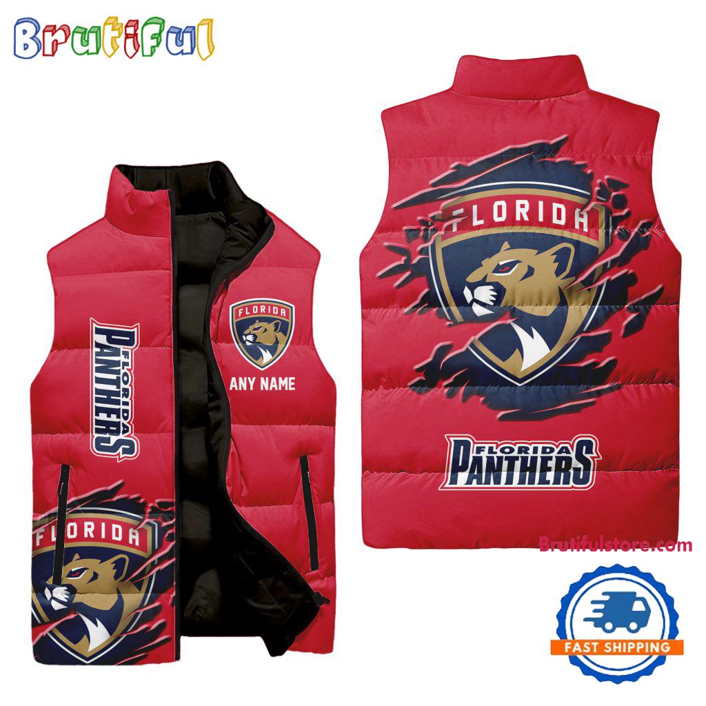 Sportswearmerch Florida Panthers NHL Personalized Sleeveless Puffer Jacket For Fan
