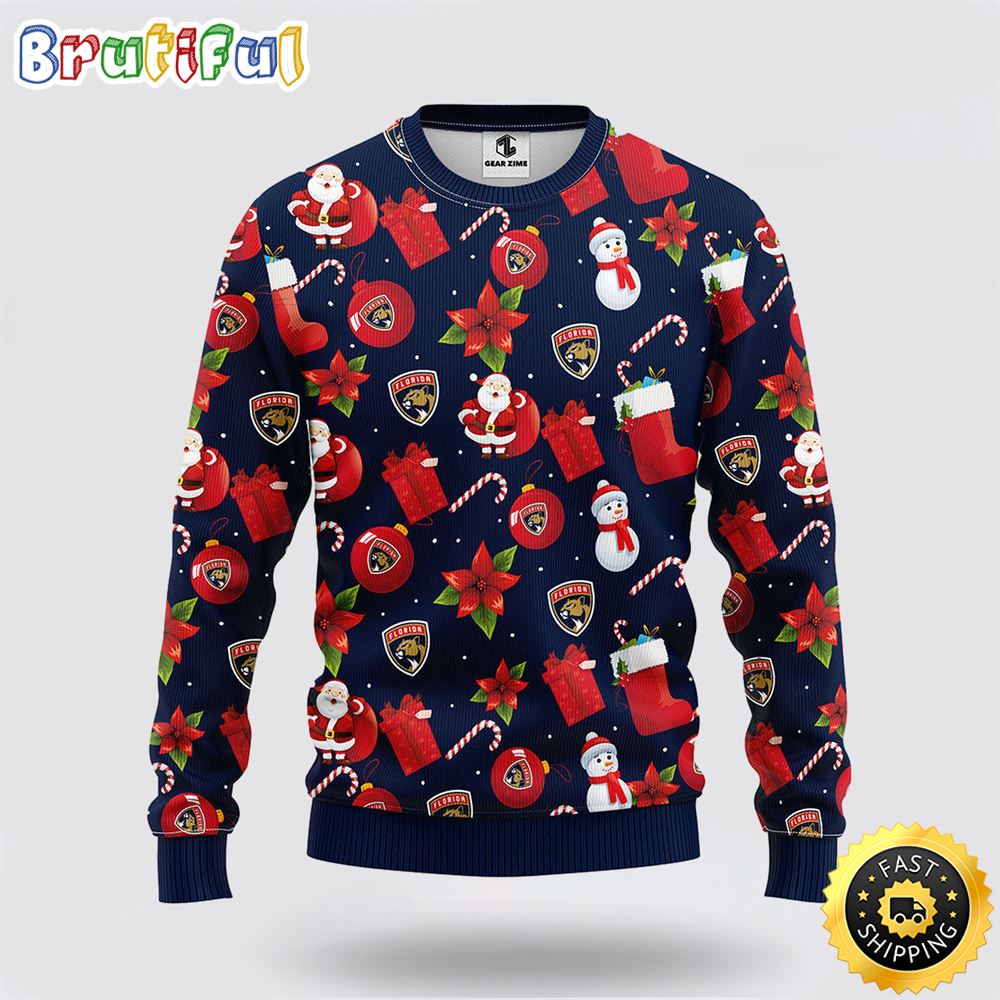 Sportswearmerch Florida Panthers NHL Santa Claus Snowman Ugly Christmas Sweater For Fan