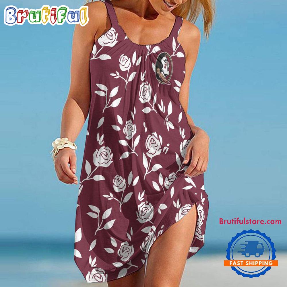 Sportswearmerch Florida State Seminoles NCAA Rose Pattern Women’s Summer Beach Dress For Fan