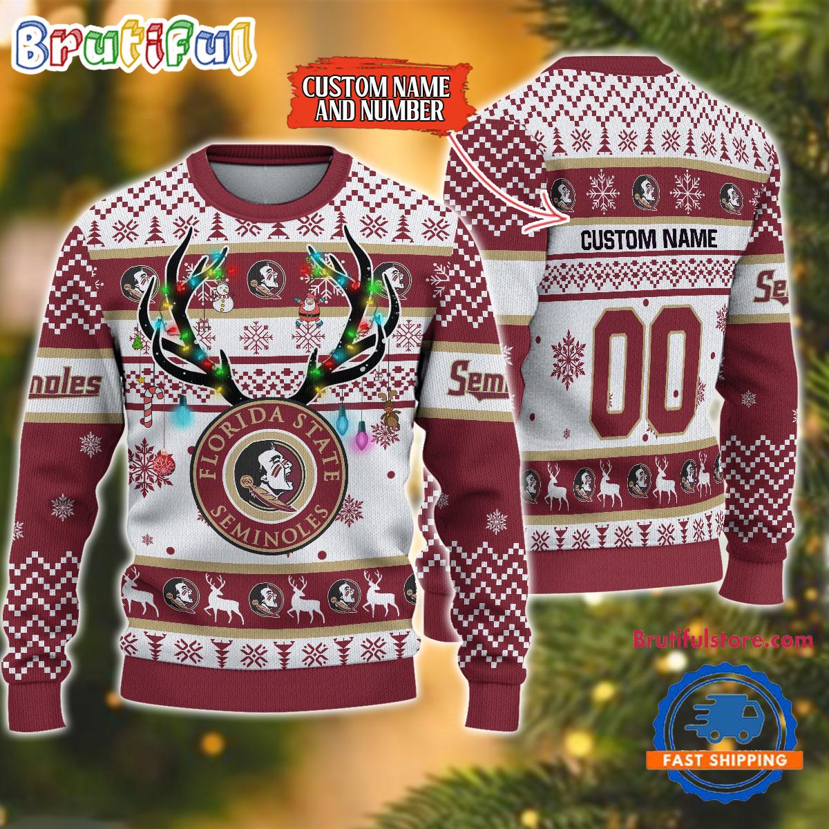 Sportswearmerch Florida State Seminoles NCAA Special Reindeer Light Personalized Christmas Sweater For Fan