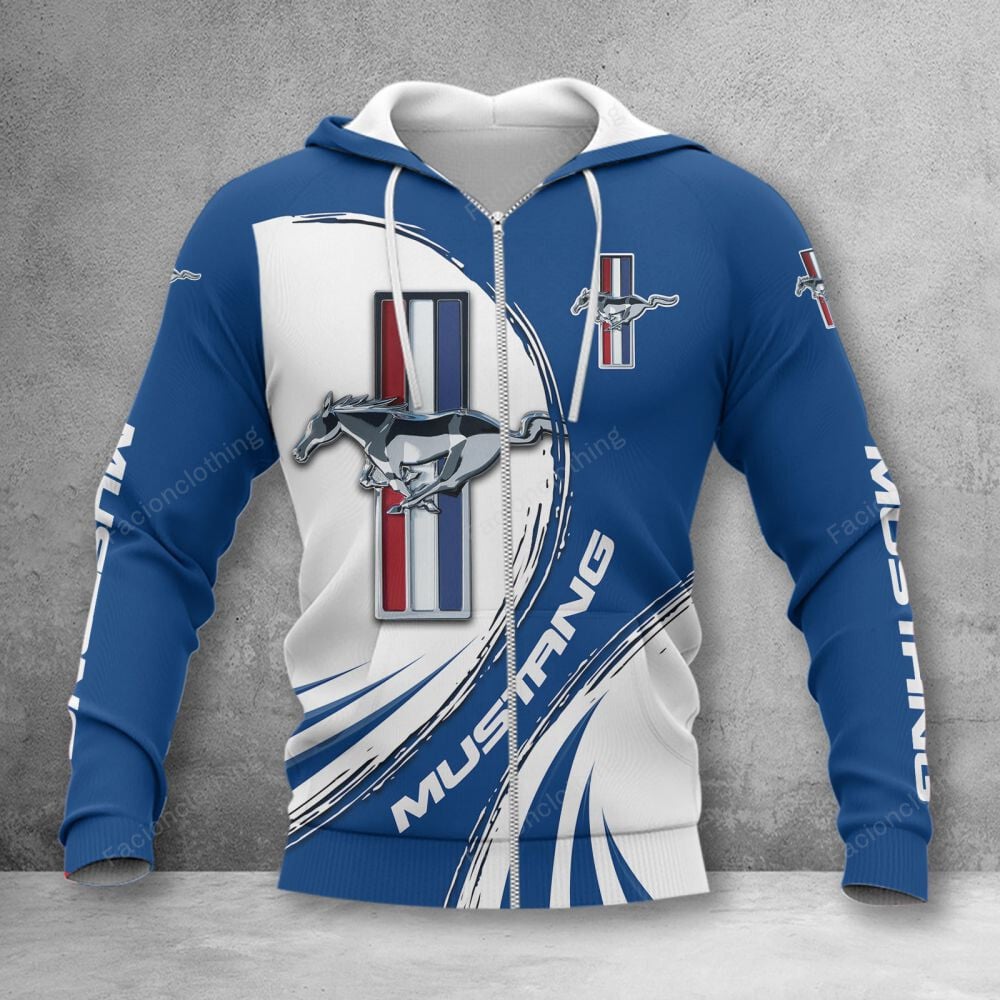 Sportswearmerch Ford Mustang Car Personalized Zip Hoodie For Fan