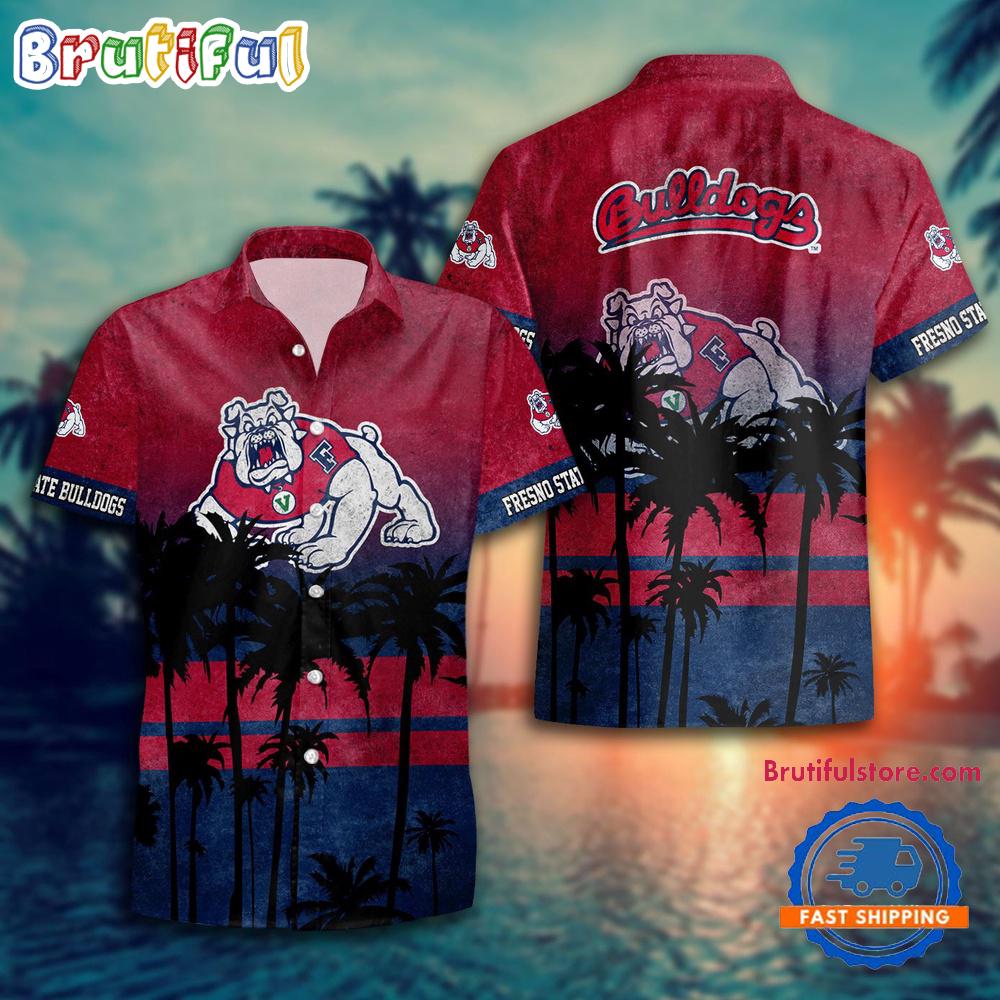 Sportswearmerch Fresno State Georgia Bulldogs NCAA Palm Tree Summer Beach Personalized Hawaiian Shirt For Fan