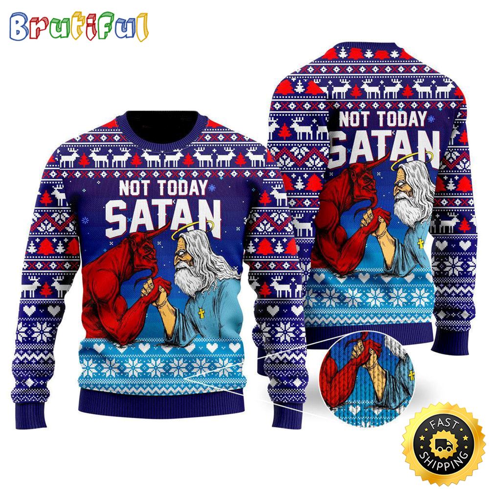 Sportswearmerch Funny Jesus Not Today Satan Christmas Sweater For Fan