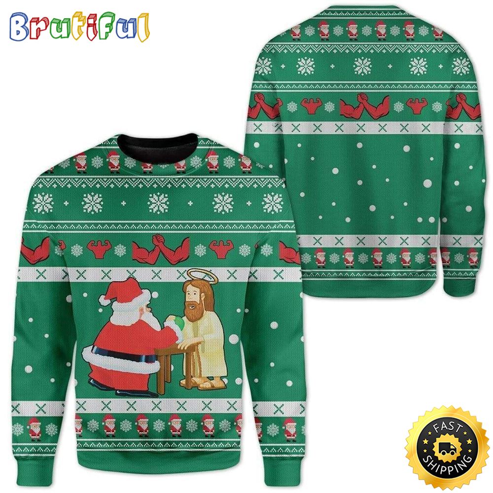 Sportswearmerch Funny Jesus & Santa Christmas Sweater For Fan