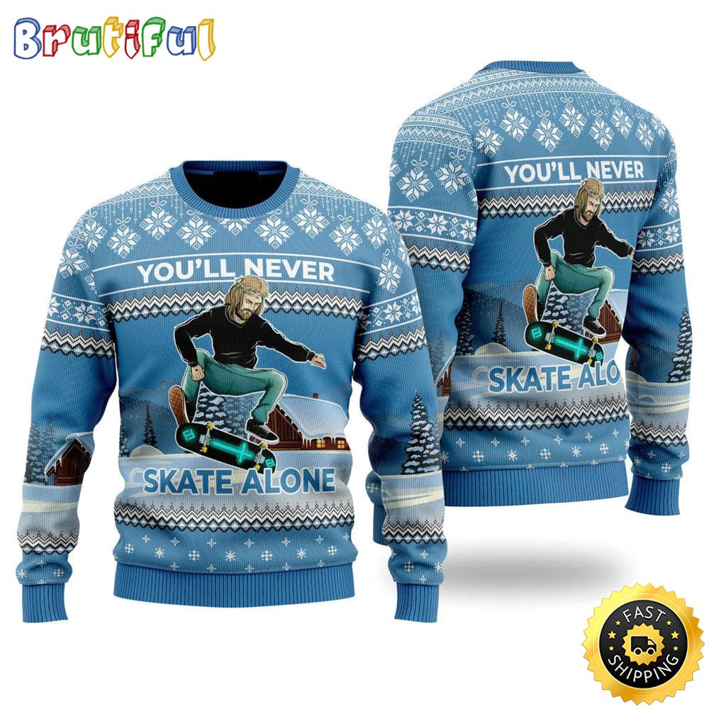Sportswearmerch Funny Jesus Skateboarding Christmas Sweater For Fan