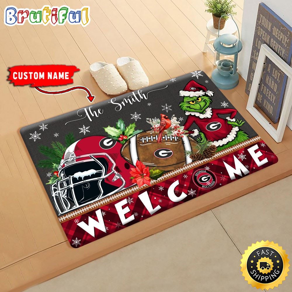 Sportswearmerch Georgia Bulldogs NCAA Grinch Christmas Doormat For Fan
