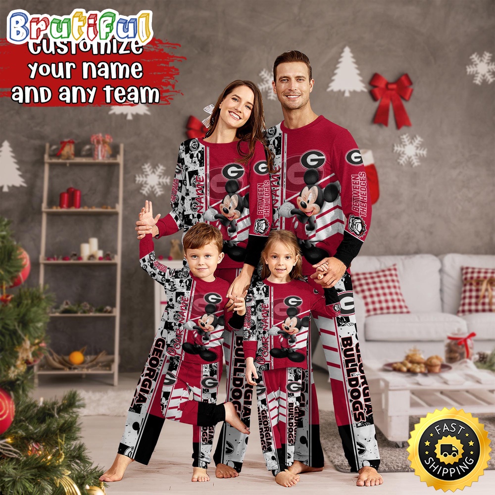 Sportswearmerch Georgia Bulldogs NCAA Mickey Mouse Personalized Pajamas Family For Fan