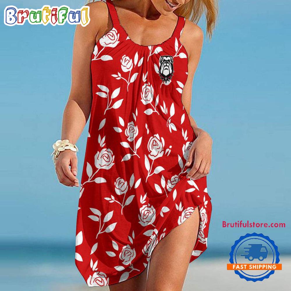 Sportswearmerch Georgia Bulldogs NCAA Rose Pattern Women’s Summer Beach Dress For Fan