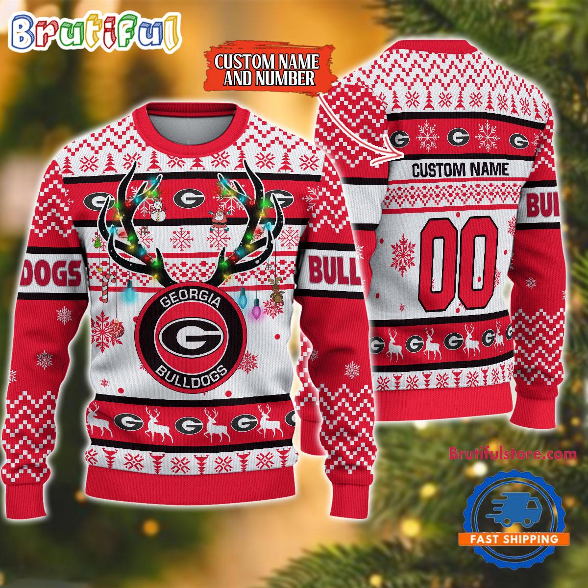 Sportswearmerch Georgia Bulldogs NCAA Special Reindeer Light Personalized Christmas Sweater For Fan