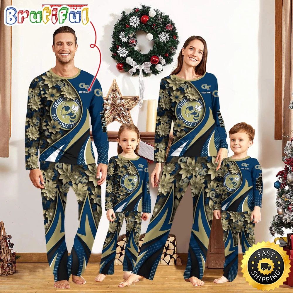 Sportswearmerch Georgia Tech Yellow Jackets NCAA Flower Personalized Pajamas Family For Fan
