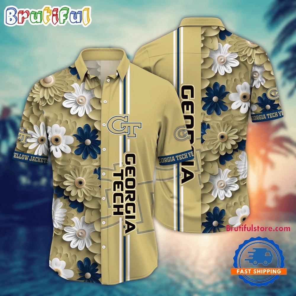 Sportswearmerch Georgia Tech Yellow Jackets NCAA Flower Summer Personalized Hawaiian Shirt For Fan