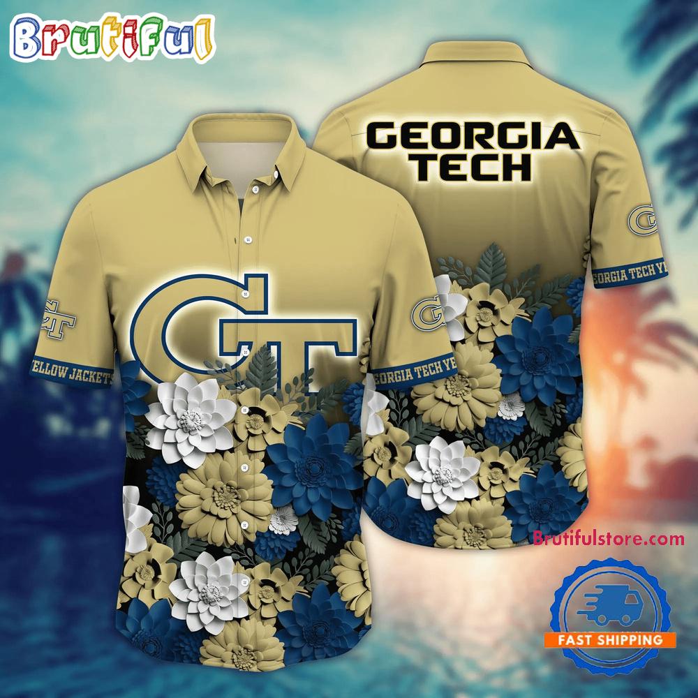 Sportswearmerch Georgia Tech Yellow Jackets NCAA Flower Tropical Summer Beach Hawaiian Shirt For Fan