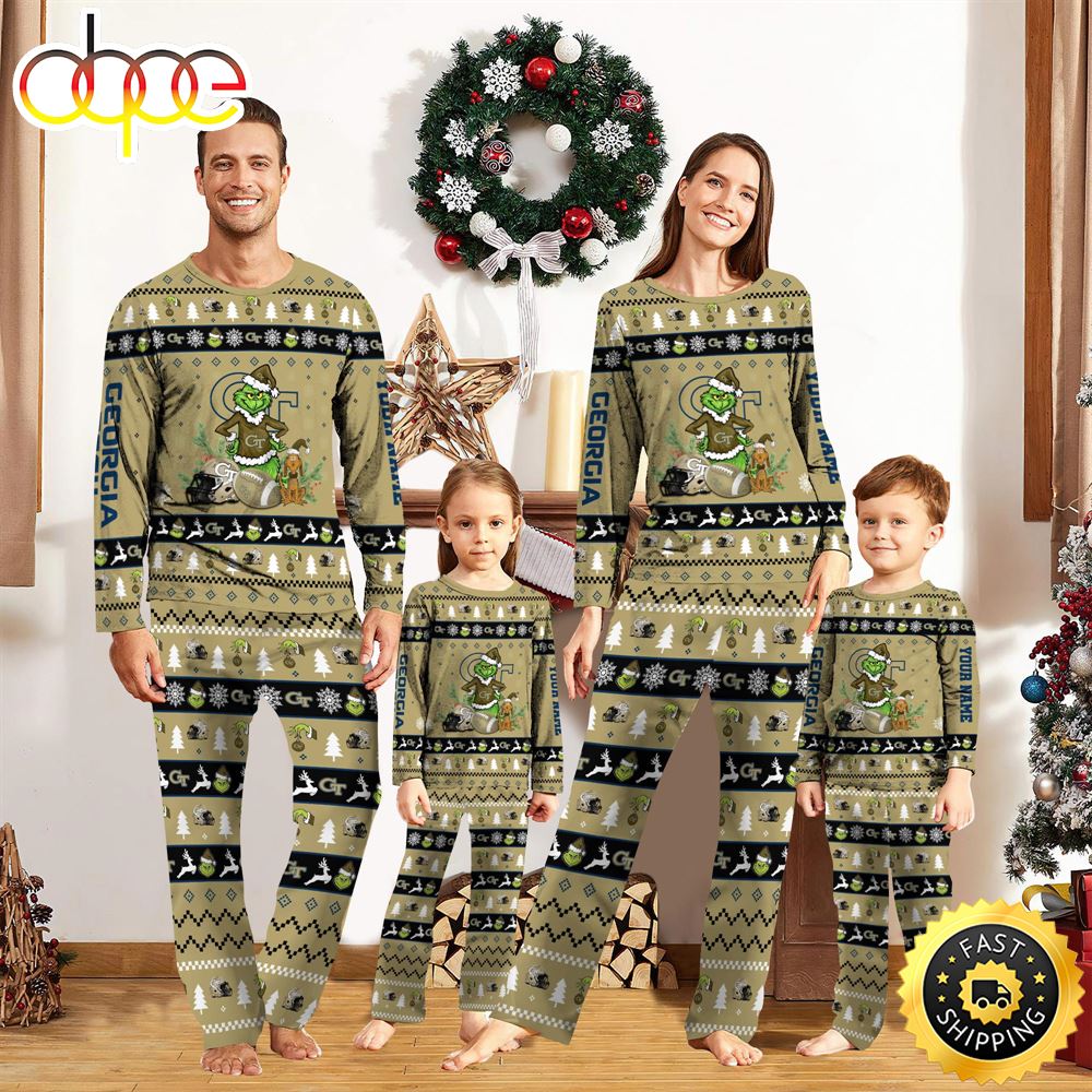 Sportswearmerch Georgia Tech Yellow Jackets NCAA Grinch Christmas Personalized Pajamas For Fan