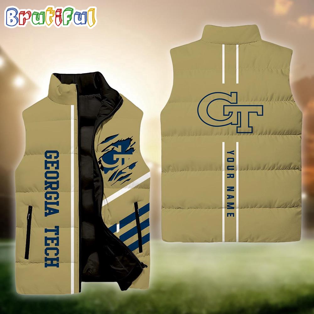 Sportswearmerch Georgia Tech Yellow Jackets NCAA Personalized Sleeveless Down Puffer Jacket For Fan