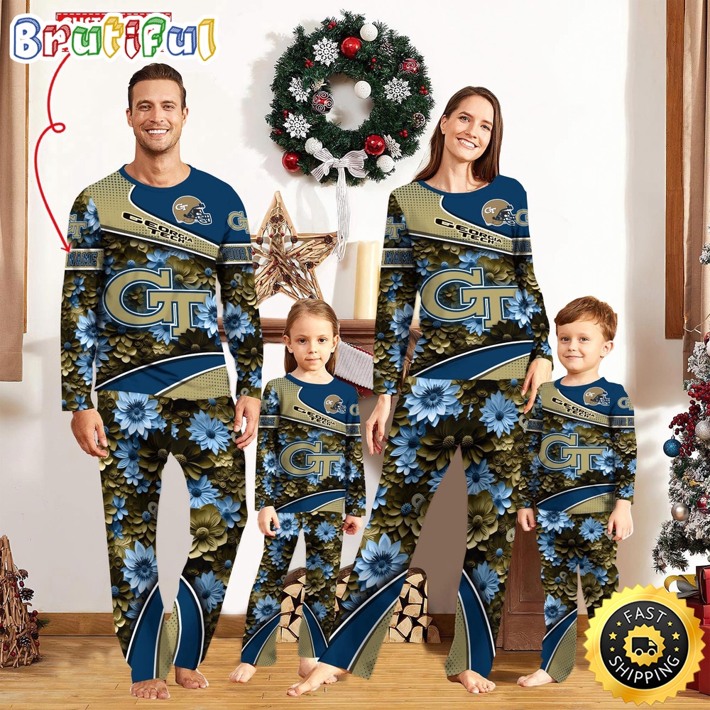 Sportswearmerch Georgia Tech Yellow Jackets NCAA Sport Fans Personalized Pajamas Family For Fan
