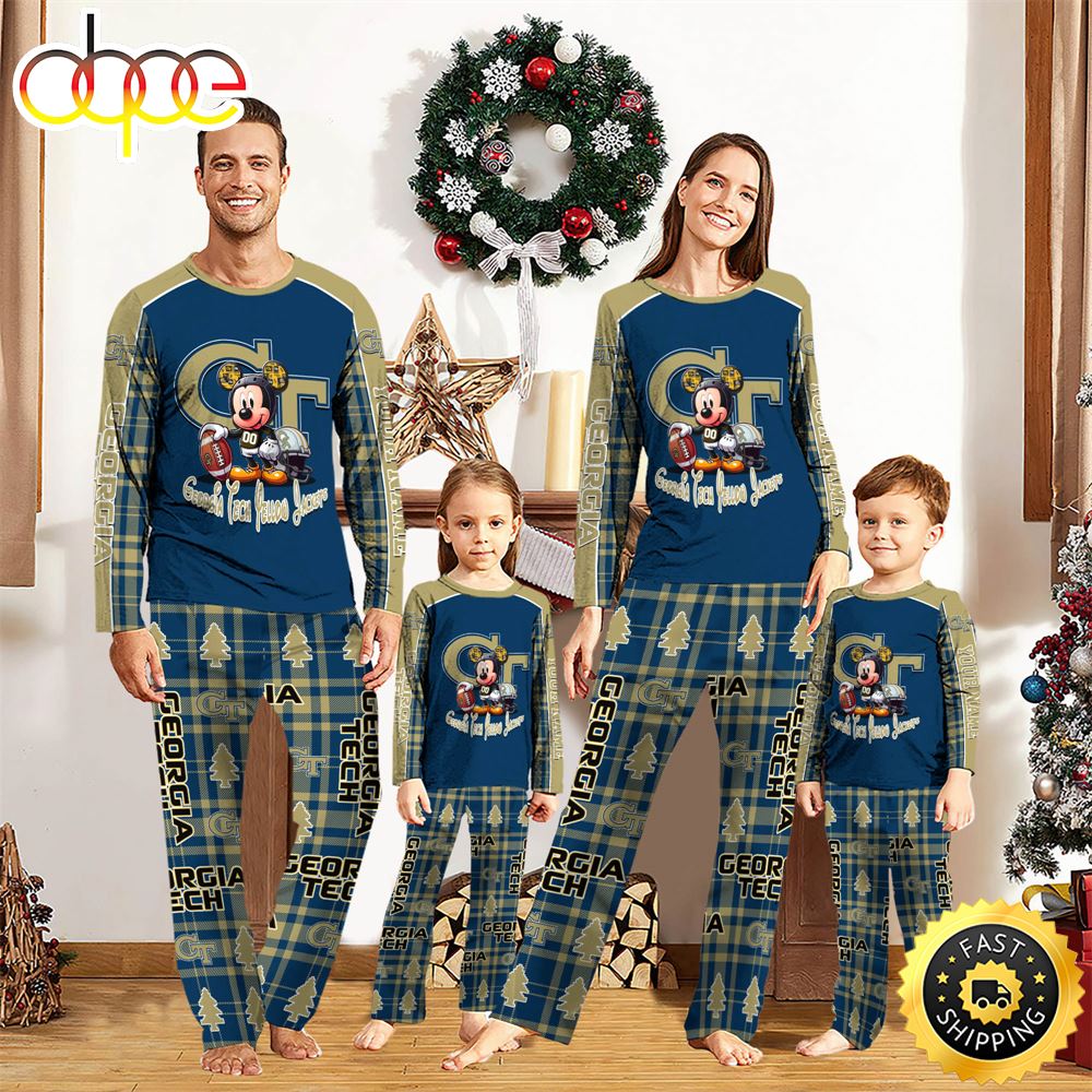Sportswearmerch Georgia Tech Yellow Jackets NCAA x Mickey Mouse Personalized Pajamas Family For Fan