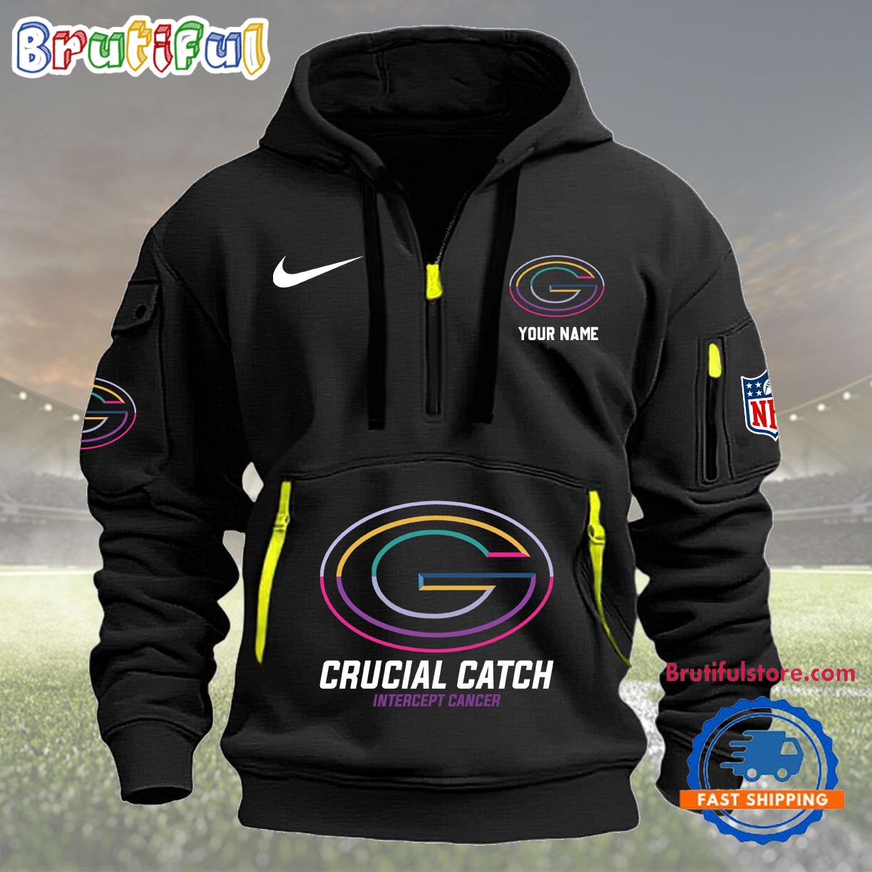 Sportswearmerch Green Bay Packers NFL 2024 Crucial Catch Half Zip Hoodie For Fan