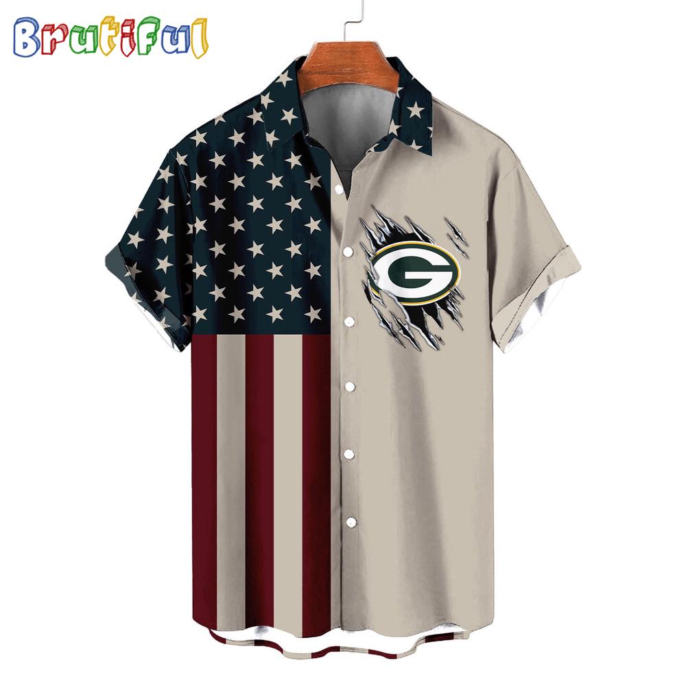 Sportswearmerch Green Bay Packers NFL American Flag Summer Personalized Hawaiian Shirt For Fan