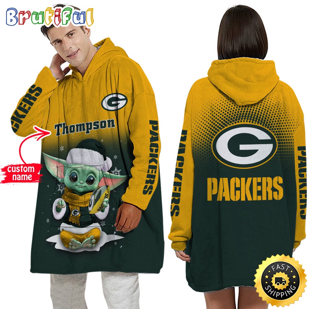 Sportswearmerch Green Bay Packers NFL Baby Yoda Lover Personalized Blaket Hoodie For Fan