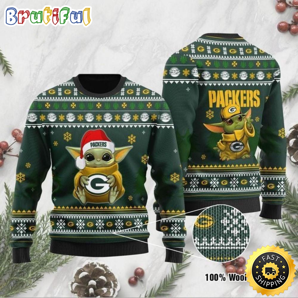 Sportswearmerch Green Bay Packers NFL Baby Yoda Personalized Christmas Sweater For Fan