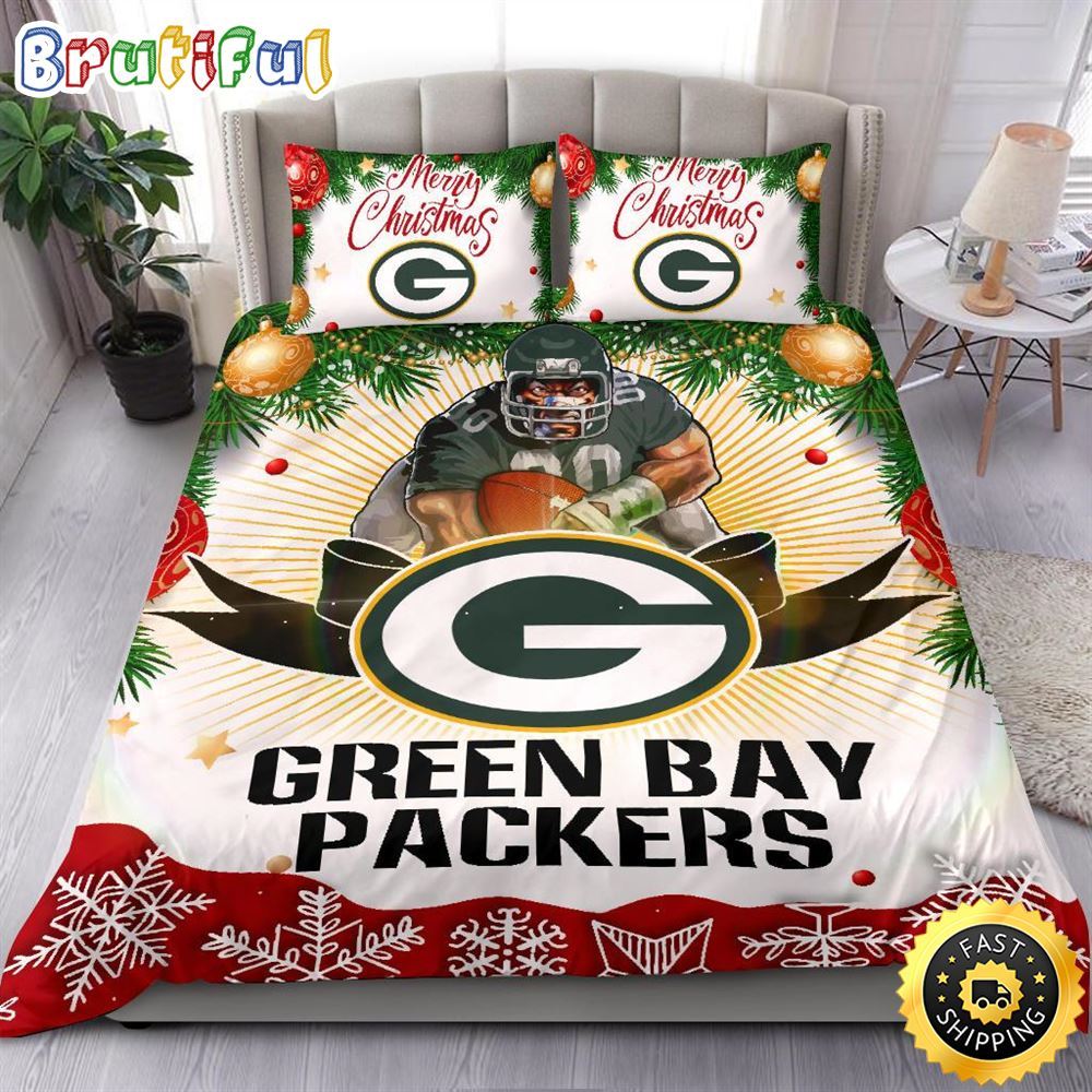 Sportswearmerch Green Bay Packers NFL Christmas Bedding Sets Merry For Fan
